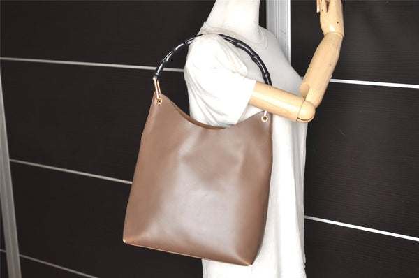 Authentic GUCCI Vintage Bamboo Shoulder Hand Bag Leather Brown 5840K