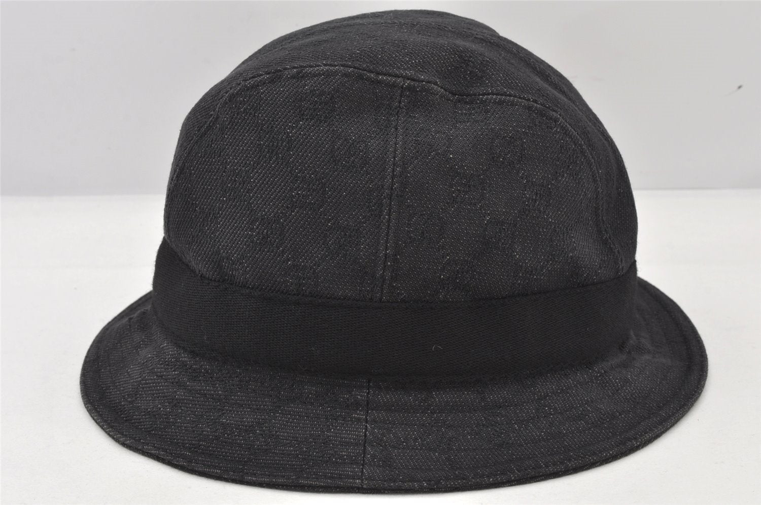 Authentic GUCCI Vintage Bucket Hat GG Canvas Leather Size L Black 5842K