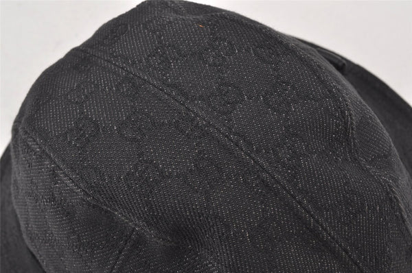 Authentic GUCCI Vintage Bucket Hat GG Canvas Leather Size L Black 5842K