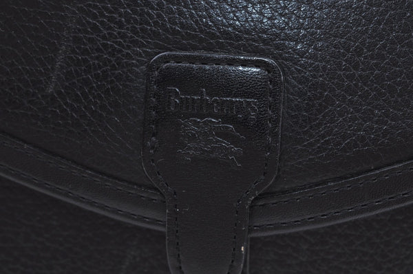Authentic Burberrys Vintage Leather Shoulder Cross Body Bag Purse Black 5847H