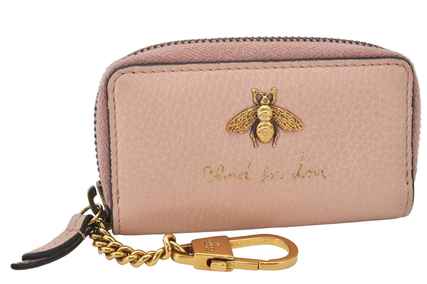 Authentic GUCCI Vintage Animalier Bee Coin Case Purse Leather 498096 Pink 5847K