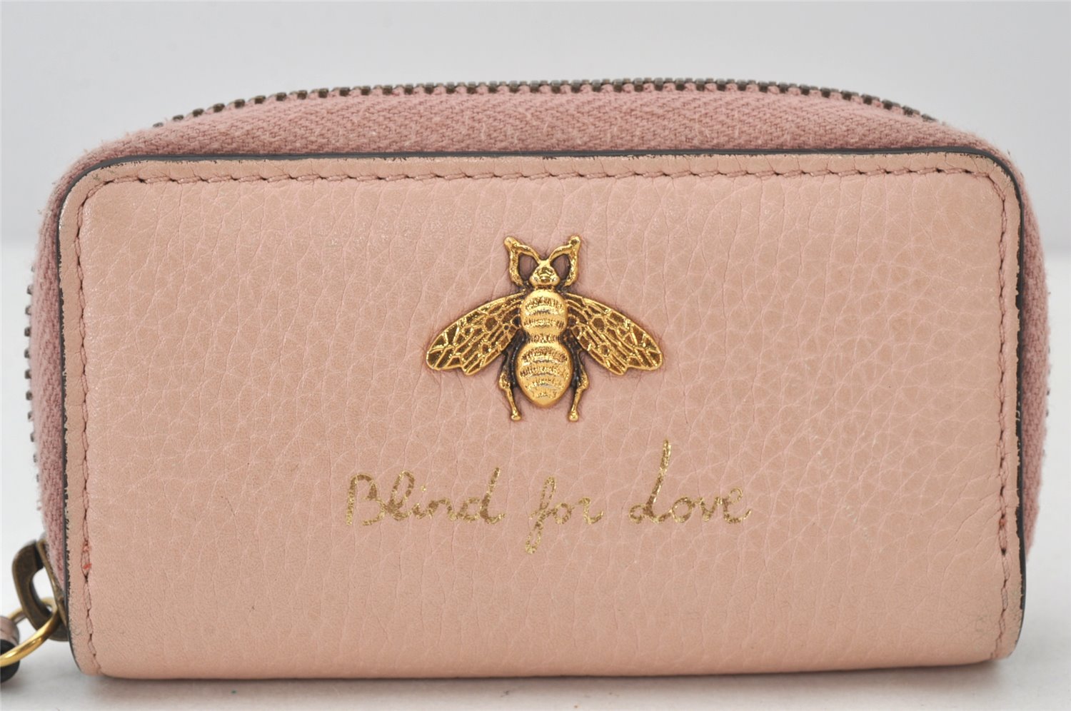 Authentic GUCCI Vintage Animalier Bee Coin Case Purse Leather 498096 Pink 5847K