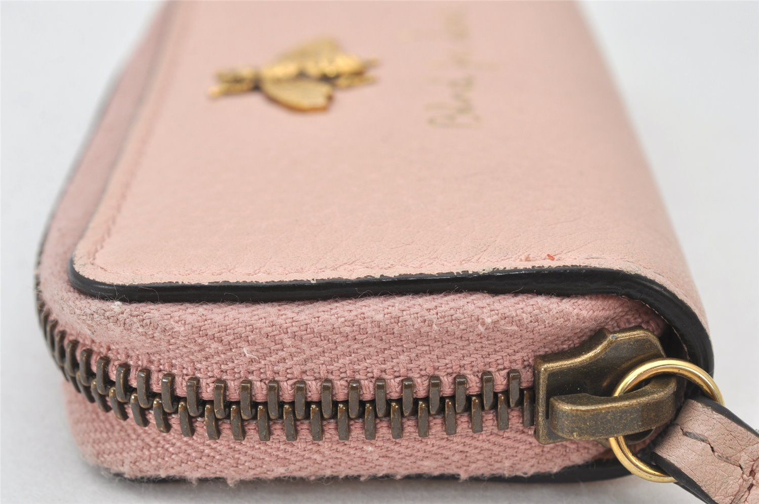 Authentic GUCCI Vintage Animalier Bee Coin Case Purse Leather 498096 Pink 5847K