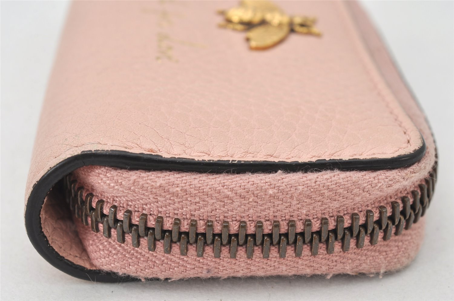 Authentic GUCCI Vintage Animalier Bee Coin Case Purse Leather 498096 Pink 5847K