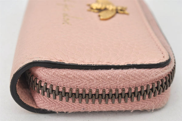 Authentic GUCCI Vintage Animalier Bee Coin Case Purse Leather 498096 Pink 5847K