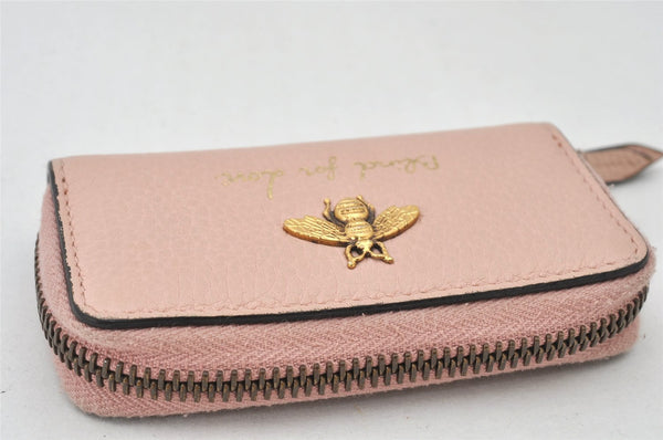 Authentic GUCCI Vintage Animalier Bee Coin Case Purse Leather 498096 Pink 5847K