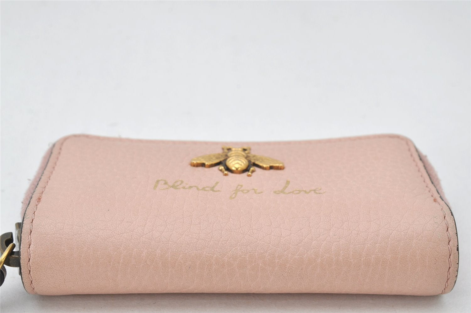 Authentic GUCCI Vintage Animalier Bee Coin Case Purse Leather 498096 Pink 5847K