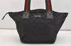 Authentic GUCCI Web Sherry Line Tote Hand Bag GG Nylon Leather Black 5853J