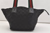 Authentic GUCCI Web Sherry Line Tote Hand Bag GG Nylon Leather Black 5853J
