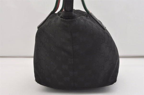 Authentic GUCCI Web Sherry Line Tote Hand Bag GG Nylon Leather Black 5853J