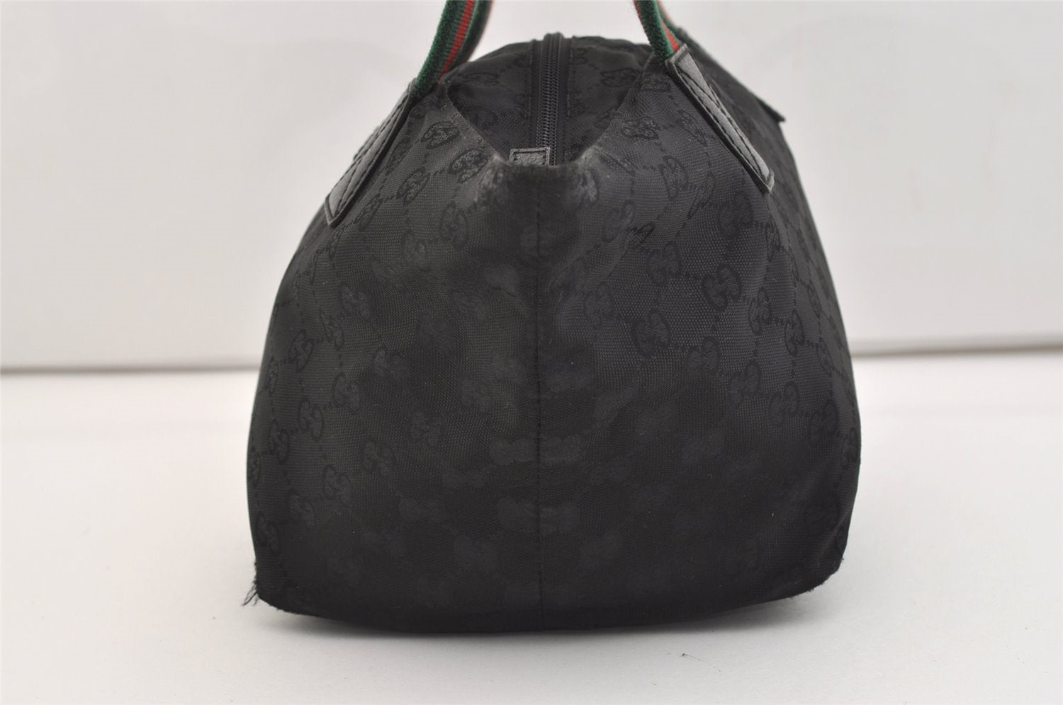 Authentic GUCCI Web Sherry Line Tote Hand Bag GG Nylon Leather Black 5853J