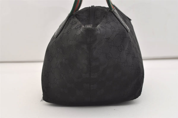 Authentic GUCCI Web Sherry Line Tote Hand Bag GG Nylon Leather Black 5853J