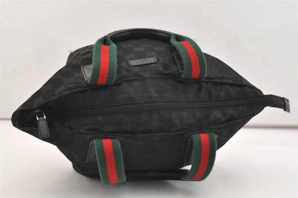 Authentic GUCCI Web Sherry Line Tote Hand Bag GG Nylon Leather Black 5853J