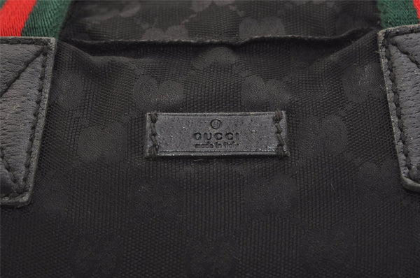 Authentic GUCCI Web Sherry Line Tote Hand Bag GG Nylon Leather Black 5853J