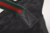 Authentic GUCCI Web Sherry Line Tote Hand Bag GG Nylon Leather Black 5853J