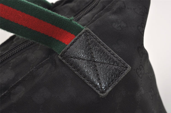Authentic GUCCI Web Sherry Line Tote Hand Bag GG Nylon Leather Black 5853J