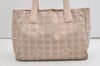 Authentic CHANEL New Travel Line Shoulder Tote Bag Nylon Leather Beige 5854J