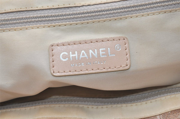 Authentic CHANEL New Travel Line Shoulder Tote Bag Nylon Leather Beige 5854J