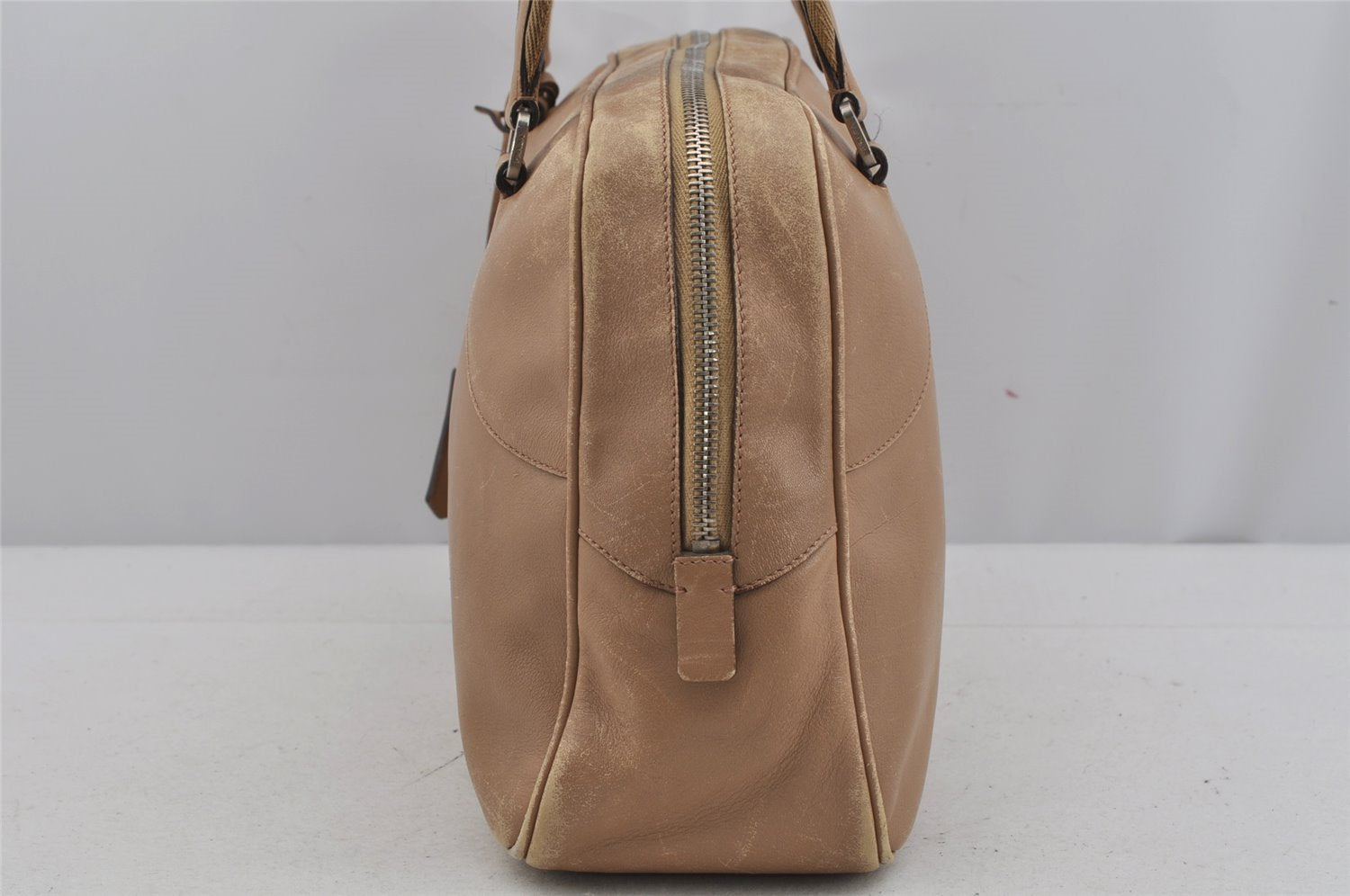 Authentic PRADA Vintage Leather Shoulder Hand Bag Beige 5855J