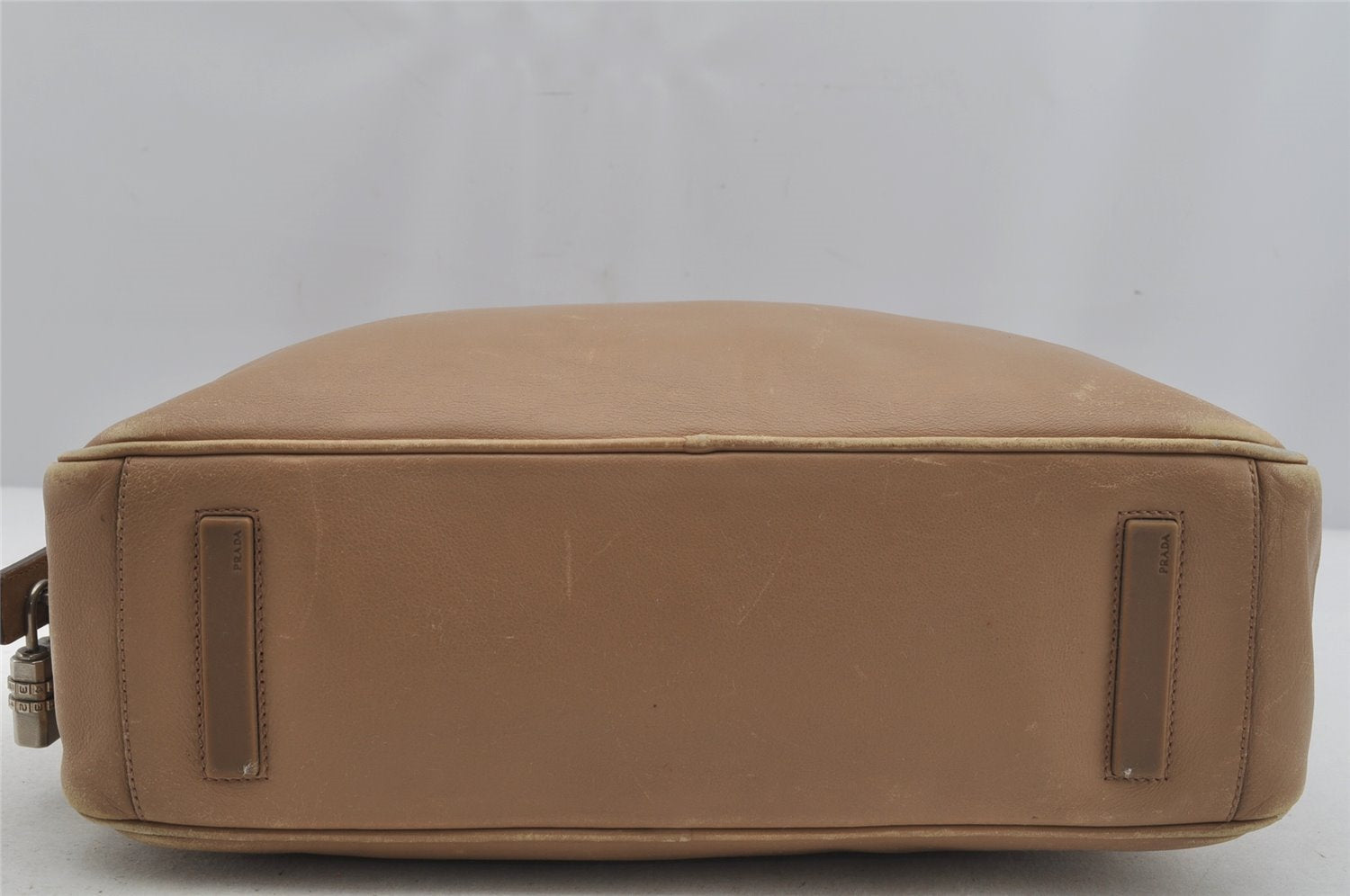 Authentic PRADA Vintage Leather Shoulder Hand Bag Beige 5855J