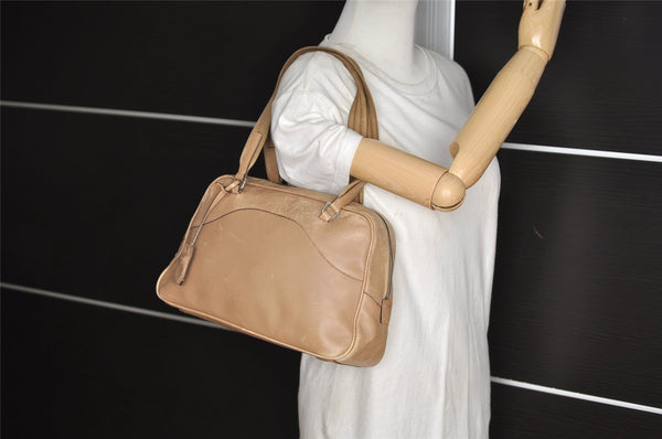 Authentic PRADA Vintage Leather Shoulder Hand Bag Beige 5855J