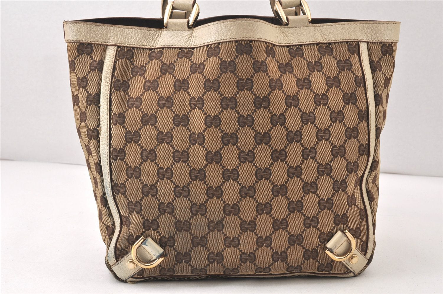 Authentic GUCCI Abbey Tote Hand Bag GG Canvas Leather 130739 Brown 5855K