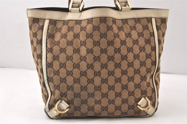 Authentic GUCCI Abbey Tote Hand Bag GG Canvas Leather 130739 Brown 5855K