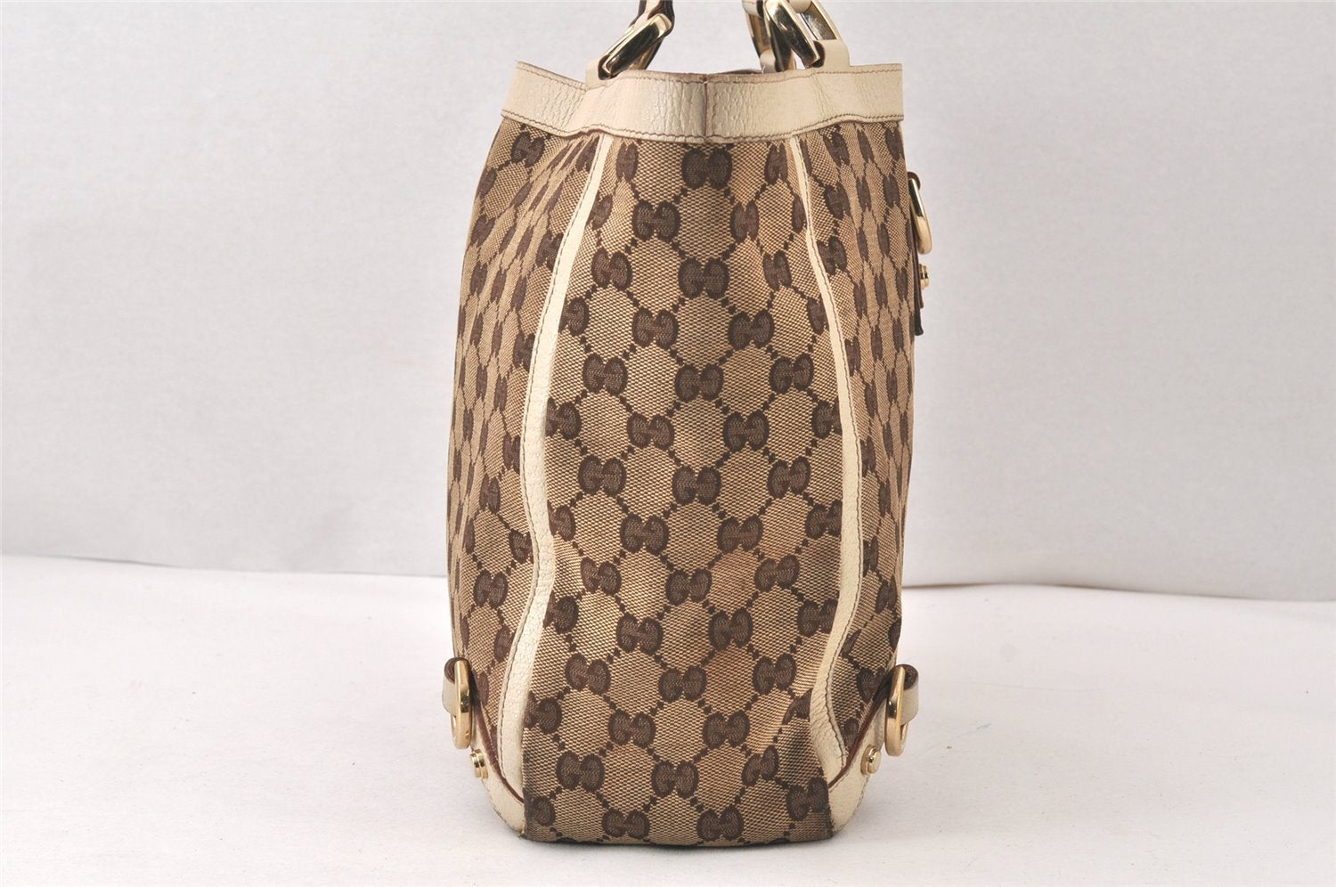 Authentic GUCCI Abbey Tote Hand Bag GG Canvas Leather 130739 Brown 5855K