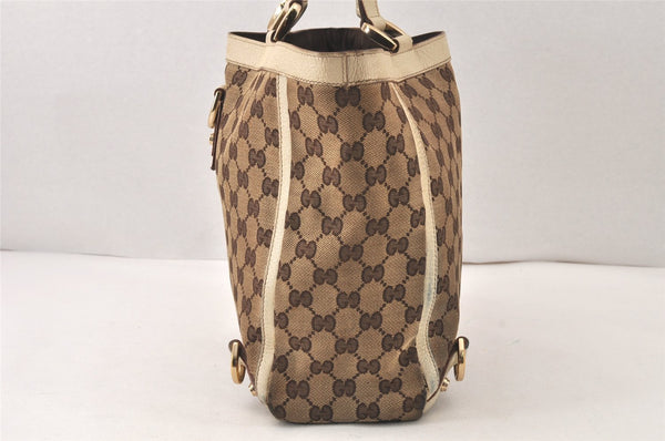 Authentic GUCCI Abbey Tote Hand Bag GG Canvas Leather 130739 Brown 5855K
