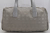 Authentic CHANEL New Travel Line Hand Boston Bag Nylon Leather Silver 5856J