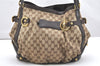 Authentic GUCCI Jockey Shoulder Tote Bag GG Canvas Leather 203546 Brown 5856K