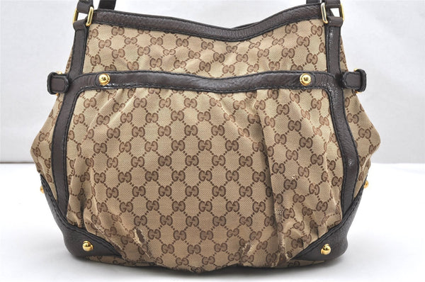 Authentic GUCCI Jockey Shoulder Tote Bag GG Canvas Leather 203546 Brown 5856K