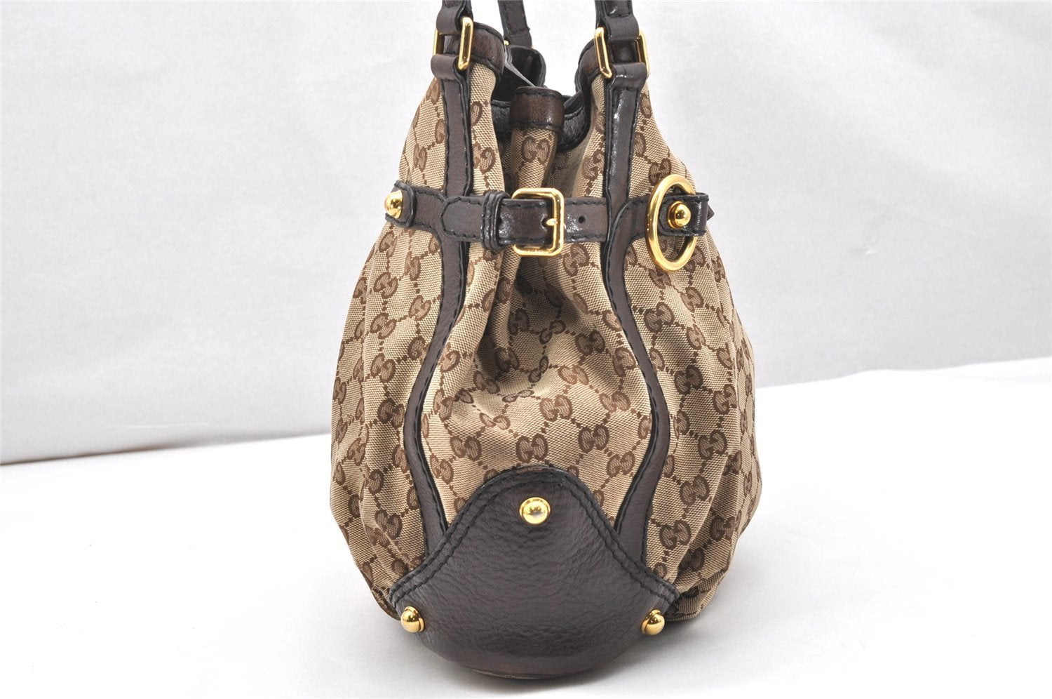 Authentic GUCCI Jockey Shoulder Tote Bag GG Canvas Leather 203546 Brown 5856K