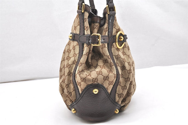 Authentic GUCCI Jockey Shoulder Tote Bag GG Canvas Leather 203546 Brown 5856K