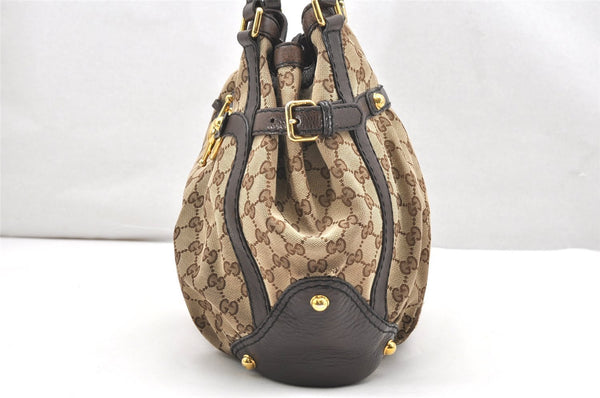 Authentic GUCCI Jockey Shoulder Tote Bag GG Canvas Leather 203546 Brown 5856K