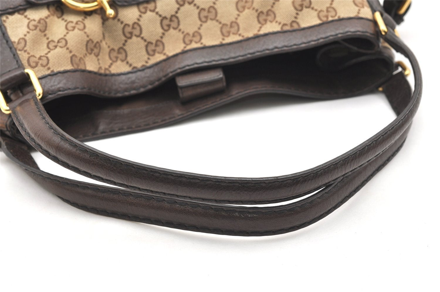 Authentic GUCCI Jockey Shoulder Tote Bag GG Canvas Leather 203546 Brown 5856K