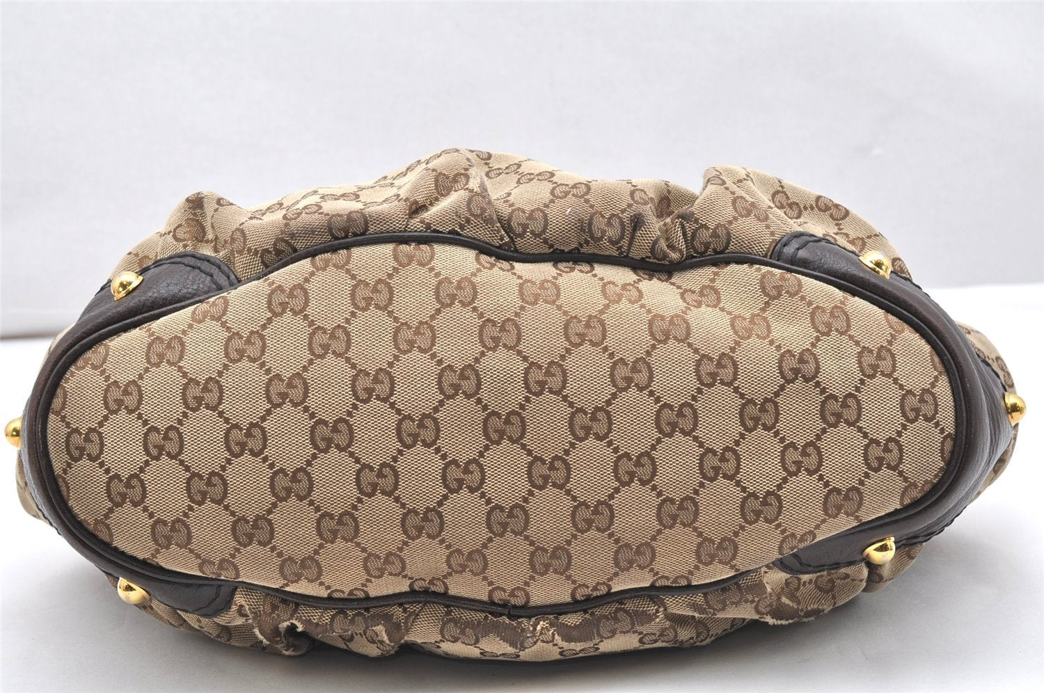 Authentic GUCCI Jockey Shoulder Tote Bag GG Canvas Leather 203546 Brown 5856K