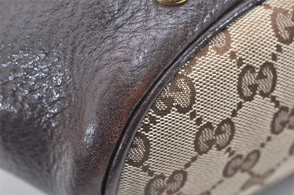Authentic GUCCI Jockey Shoulder Tote Bag GG Canvas Leather 203546 Brown 5856K