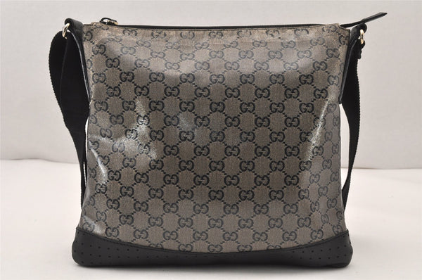 Authentic GUCCI GG Crystal Shoulder Bag PVC Leather 145857 Black Gold 5857K