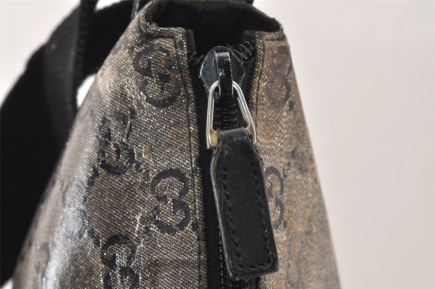 Authentic GUCCI GG Crystal Shoulder Bag PVC Leather 145857 Black Gold 5857K