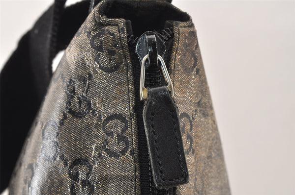 Authentic GUCCI GG Crystal Shoulder Bag PVC Leather 145857 Black Gold 5857K