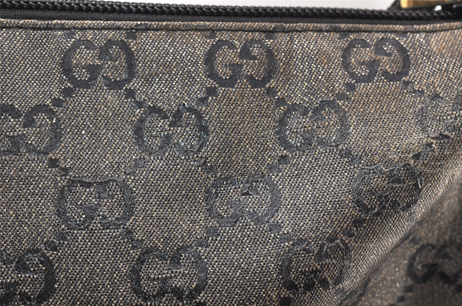 Authentic GUCCI GG Crystal Shoulder Bag PVC Leather 145857 Black Gold 5857K