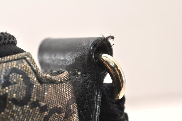 Authentic GUCCI GG Crystal Shoulder Bag PVC Leather 145857 Black Gold 5857K
