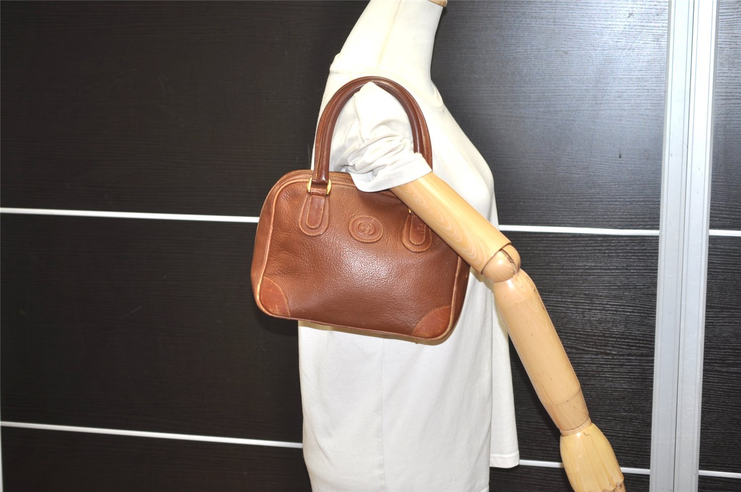 Authentic GUCCI Vintage Hand Bag Purse Leather Brown 5858I