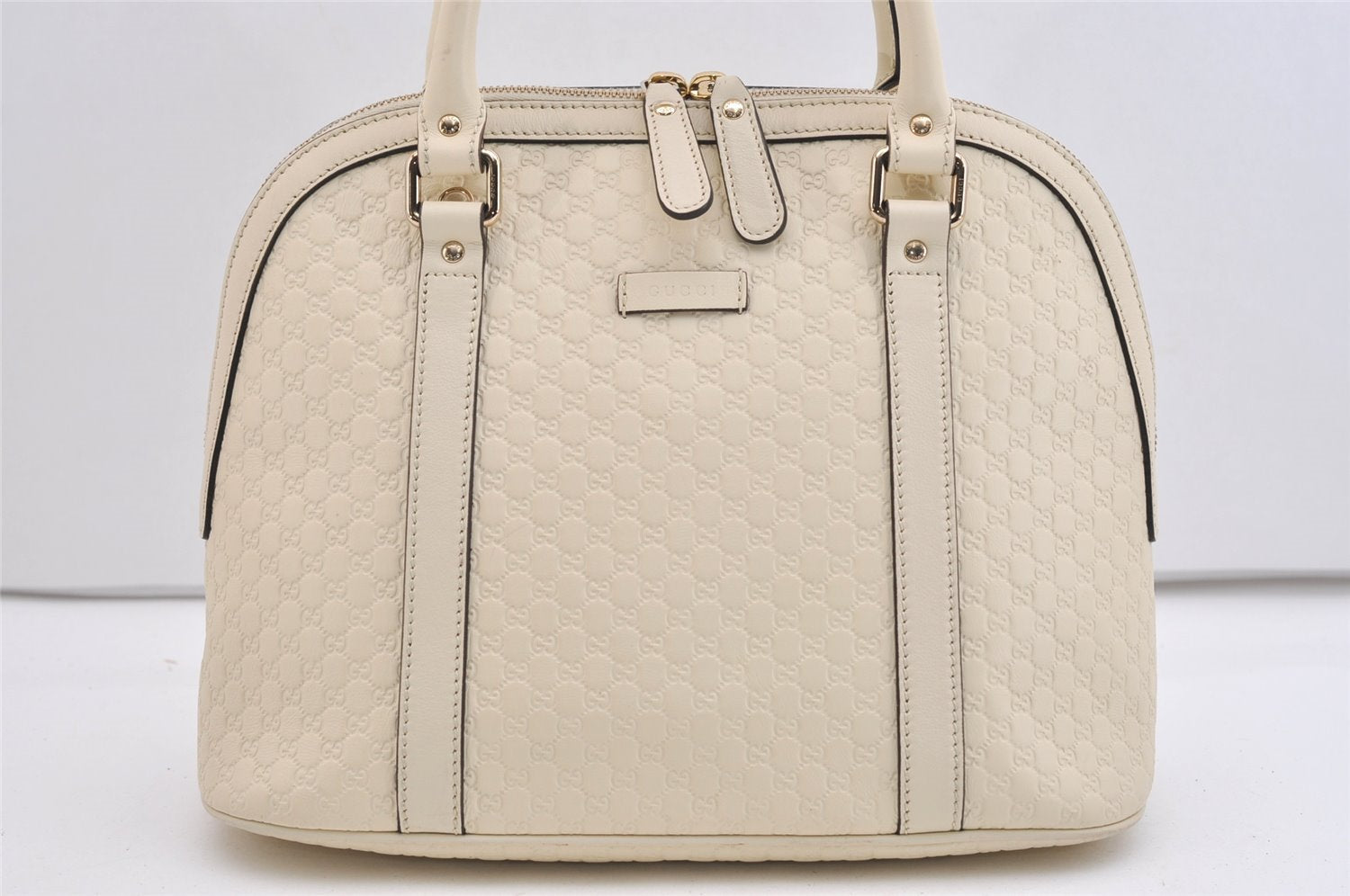 Authentic GUCCI Micro Guccissima GG Leather 2Way Hand Bag 449663 White 5860J