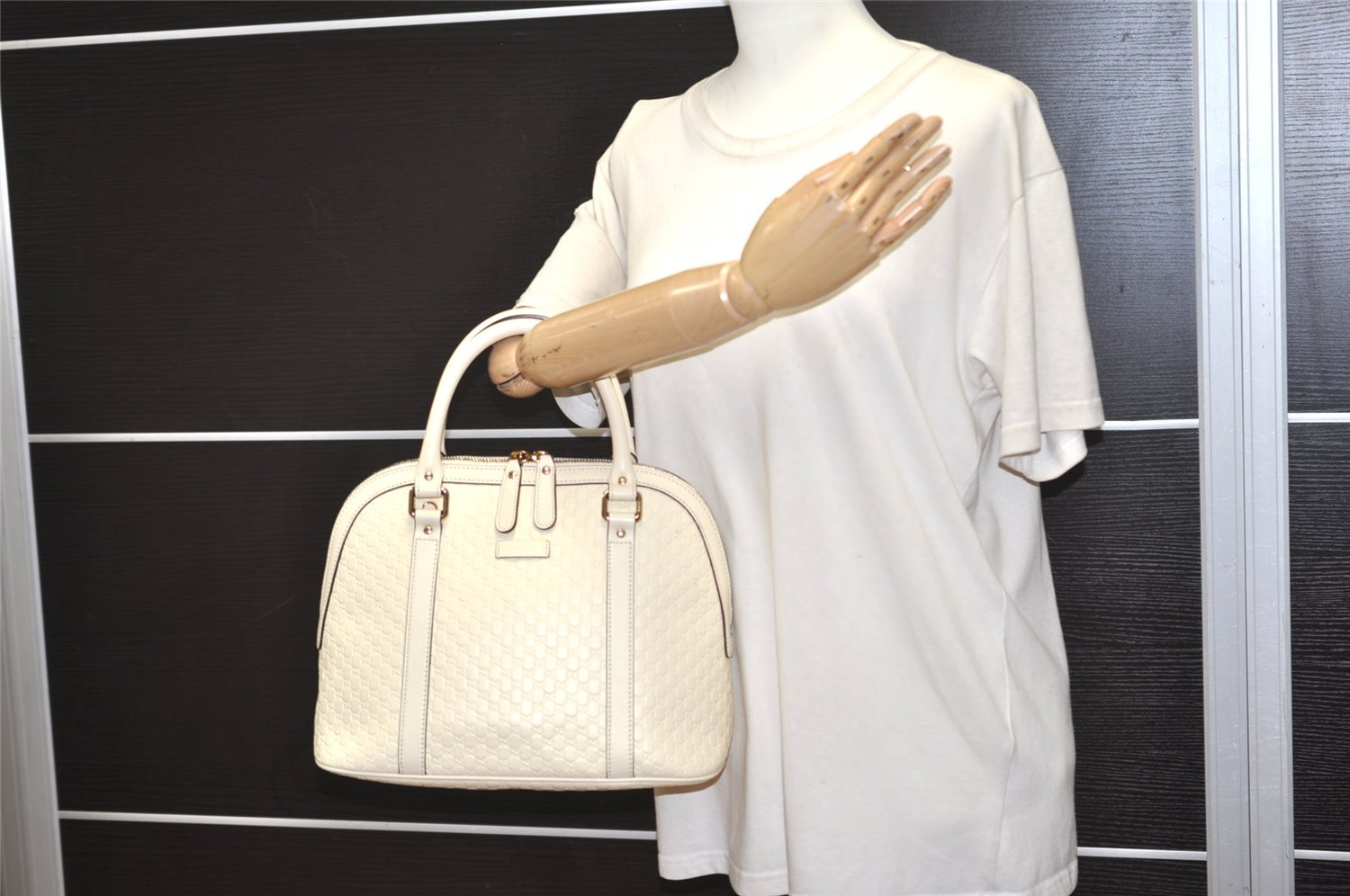 Authentic GUCCI Micro Guccissima GG Leather 2Way Hand Bag 449663 White 5860J