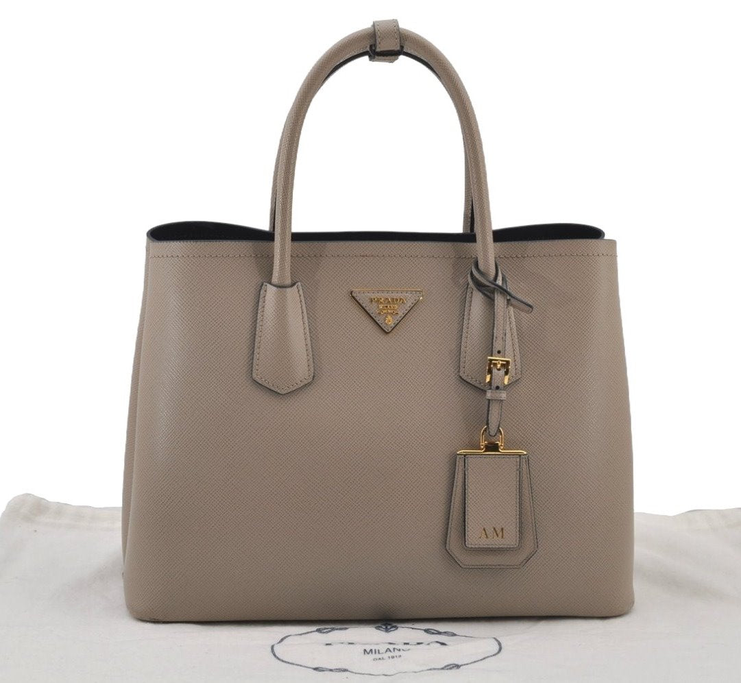 Authentic PRADA Vintage Saffiano Leather 2Way Shoulder Hand Bag Beige 5861J