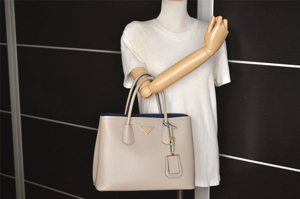 Authentic PRADA Vintage Saffiano Leather 2Way Shoulder Hand Bag Beige 5861J