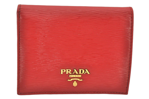 Authentic PRADA Vintage Leather Bifold Wallet Purse Red 5863K