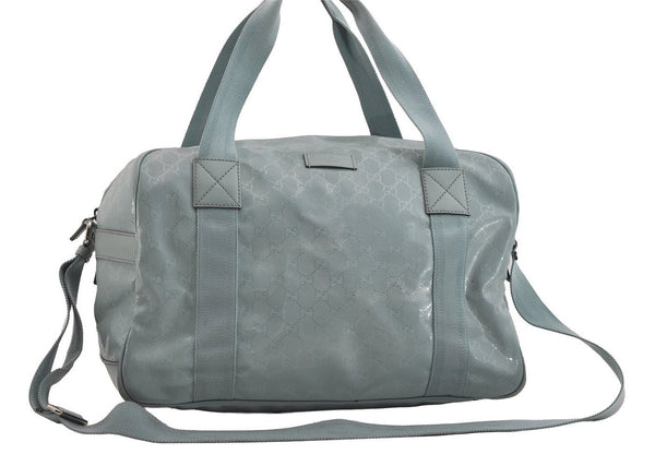Authentic GUCCI Impreme 2Way Boston Bag GG PVC Leather 374769 Light Blue 5865J